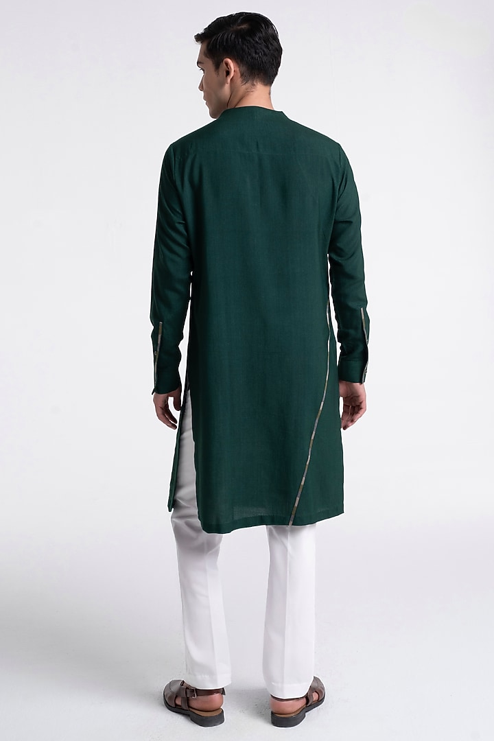 Bottle Green Cotton Silk Thread Embroidered Kurta Set by Dhruv Vaish at Pernia's Pop Up Shop