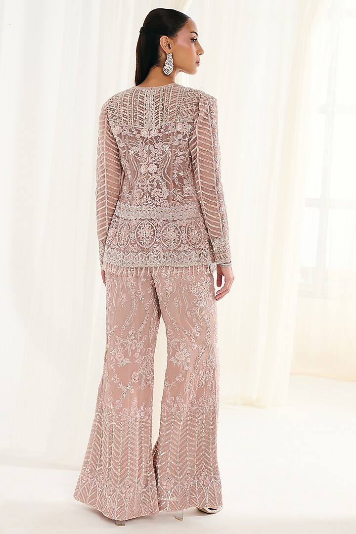Pink Net Sequins Embellished Jacket Set by DISHA ARORA at Pernia's Pop Up Shop