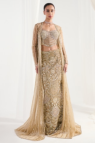 Golden Net Cutdana Embroidered Jacket Set by DISHA ARORA