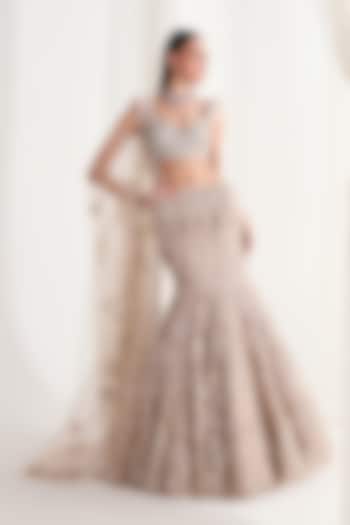 Rose Gold Net Cutdana Embroidered Bridal Lehenga Set by DISHA ARORA at Pernia's Pop Up Shop