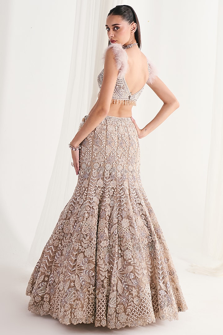 Nude Net Cutdana Embroidered Bridal Lehenga Set by DISHA ARORA at Pernia's Pop Up Shop