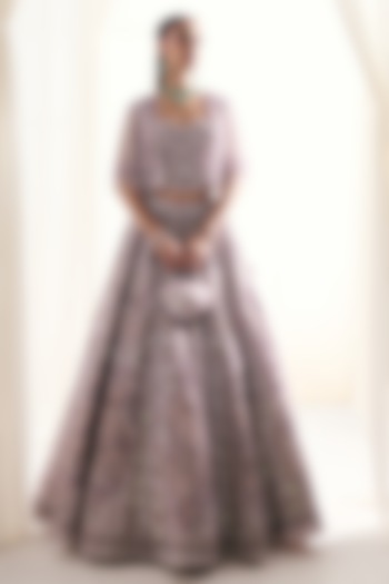 Lilac Organza Cutwork Jacket Bridal Lehenga Set by DISHA ARORA at Pernia's Pop Up Shop