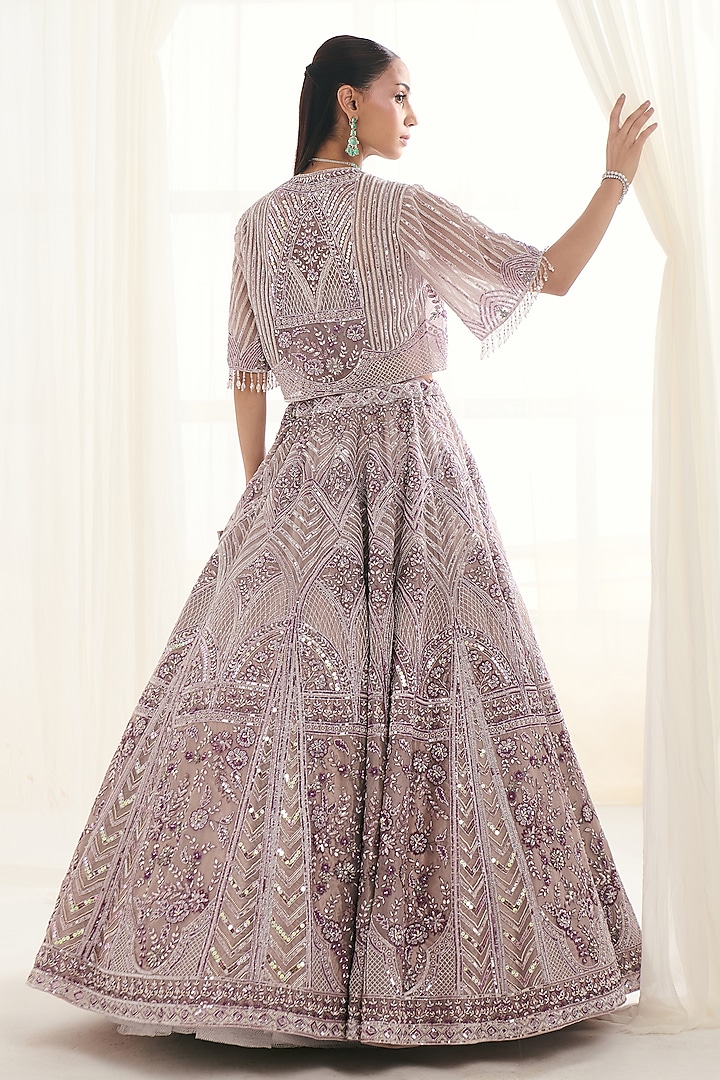 Lilac Organza Jacket Bridal Lehenga Set by DISHA ARORA at Pernia's Pop Up Shop