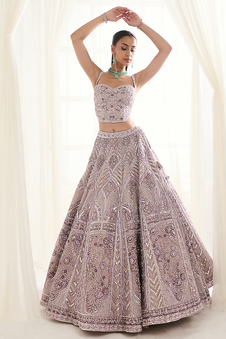 Lilac Organza Jacket Bridal Lehenga Set by DISHA ARORA at Pernia's Pop Up Shop