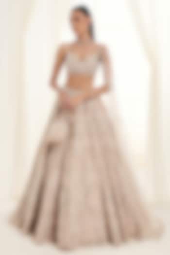 Powder Pink Organza Sequins Embroidered Bridal Lehenga Set by DISHA ARORA at Pernia's Pop Up Shop