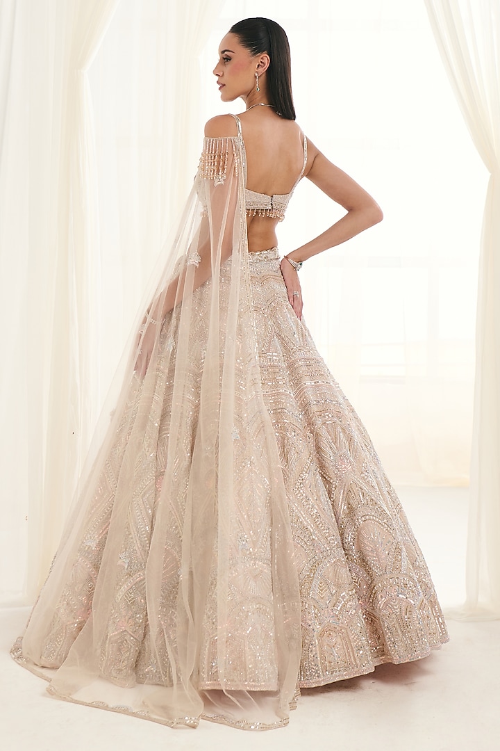 Powder Pink Organza Sequins Embroidered Bridal Lehenga Set by DISHA ARORA at Pernia's Pop Up Shop