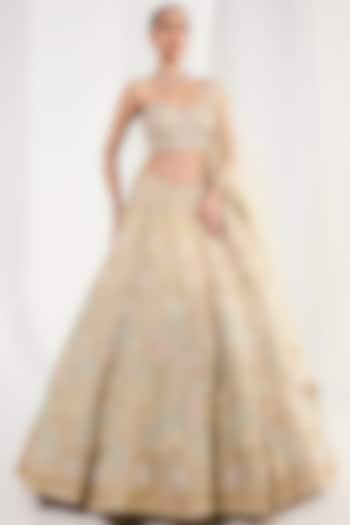 Lemon Yellow Georgette Sequins Embroidered Bridal Lehenga Set by DISHA ARORA at Pernia's Pop Up Shop
