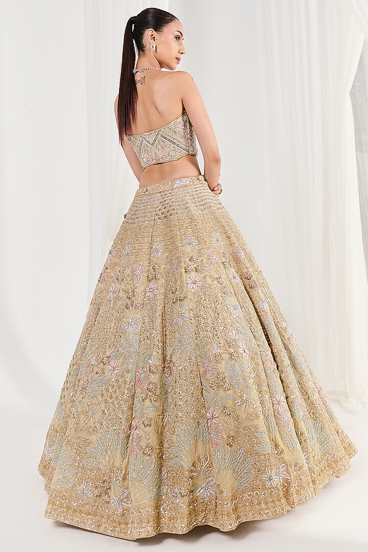 Lemon Yellow Georgette Sequins Embroidered Bridal Lehenga Set by DISHA ARORA at Pernia's Pop Up Shop
