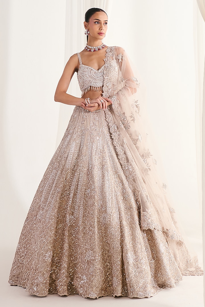 Grey Georgette Sequins Embellished Bridal Lehenga Set by DISHA ARORA at Pernia's Pop Up Shop