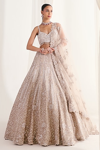 Earthy Tone Georgette Sequins Embellished Lehenga Set by DISHA ARORA