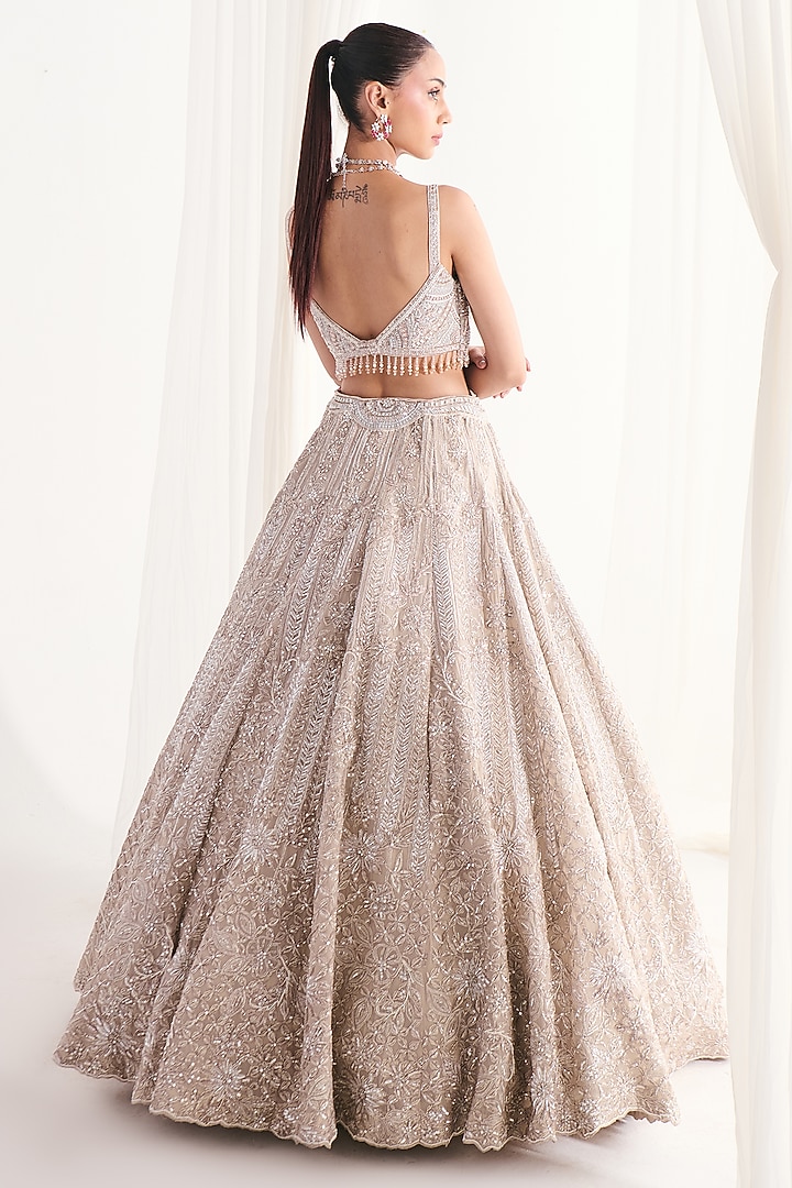Earthy Tone Georgette Sequins Embellished Bridal Lehenga Set by DISHA ARORA at Pernia's Pop Up Shop