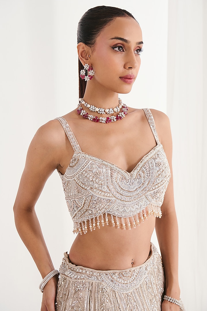 Earthy Tone Georgette Sequins Embellished Bridal Lehenga Set by DISHA ARORA at Pernia's Pop Up Shop