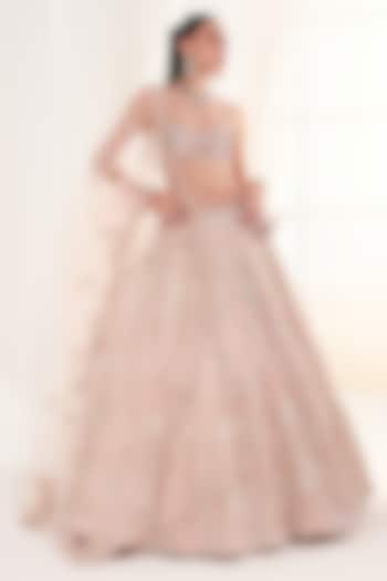 Pink Georgette Cutdana Embroidered Bridal Lehenga Set by DISHA ARORA at Pernia's Pop Up Shop