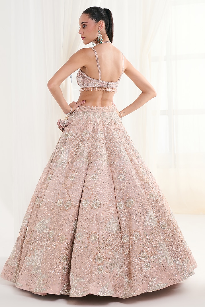 Pink Georgette Cutdana Embroidered Bridal Lehenga Set by DISHA ARORA at Pernia's Pop Up Shop