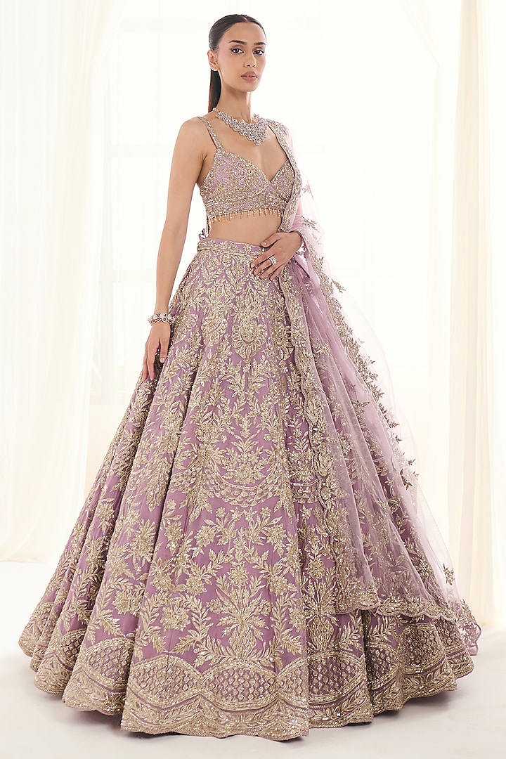 Mauve Georgette Tush Work Bridal Lehenga Set by DISHA ARORA at Pernia's Pop Up Shop