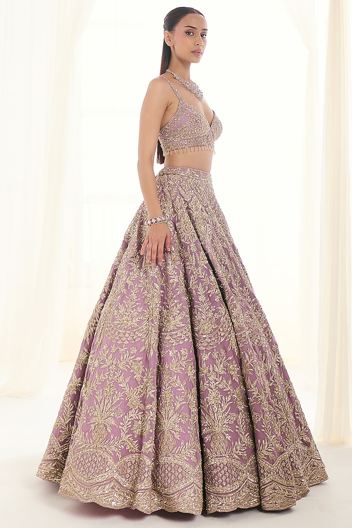 Mauve Georgette Tush Work Bridal Lehenga Set by DISHA ARORA at Pernia's Pop Up Shop
