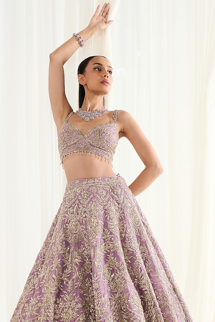 Mauve Georgette Tush Work Bridal Lehenga Set by DISHA ARORA at Pernia's Pop Up Shop