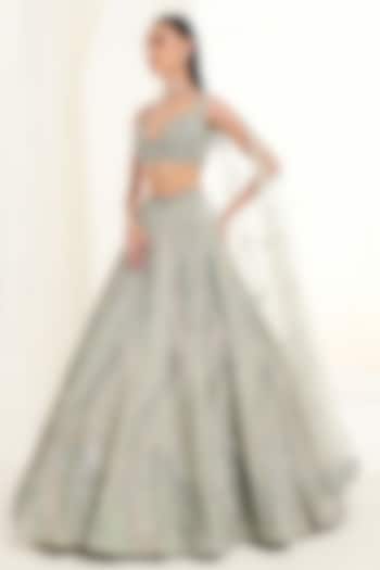 Mint Green Georgette Cutdana Embroidered Bridal Lehenga Set by DISHA ARORA at Pernia's Pop Up Shop