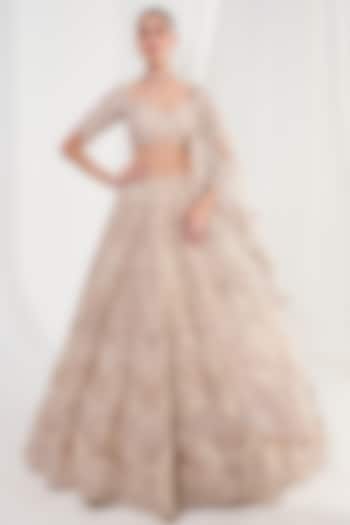 Rose Gold Organza Sequins Work Bridal Lehenga Set by DISHA ARORA at Pernia's Pop Up Shop