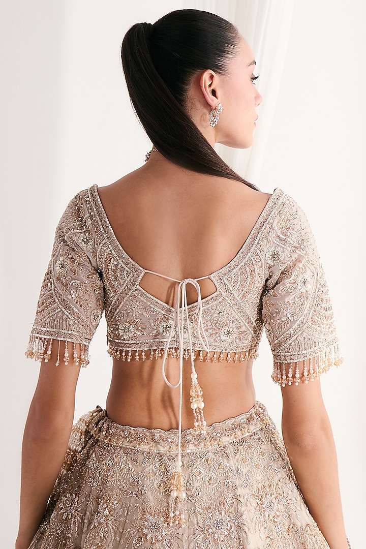Rose Gold Organza Sequins Work Bridal Lehenga Set by DISHA ARORA at Pernia's Pop Up Shop