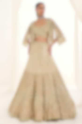 Green Georgette Cutdana Work Bridal Lehenga Set by DISHA ARORA at Pernia's Pop Up Shop