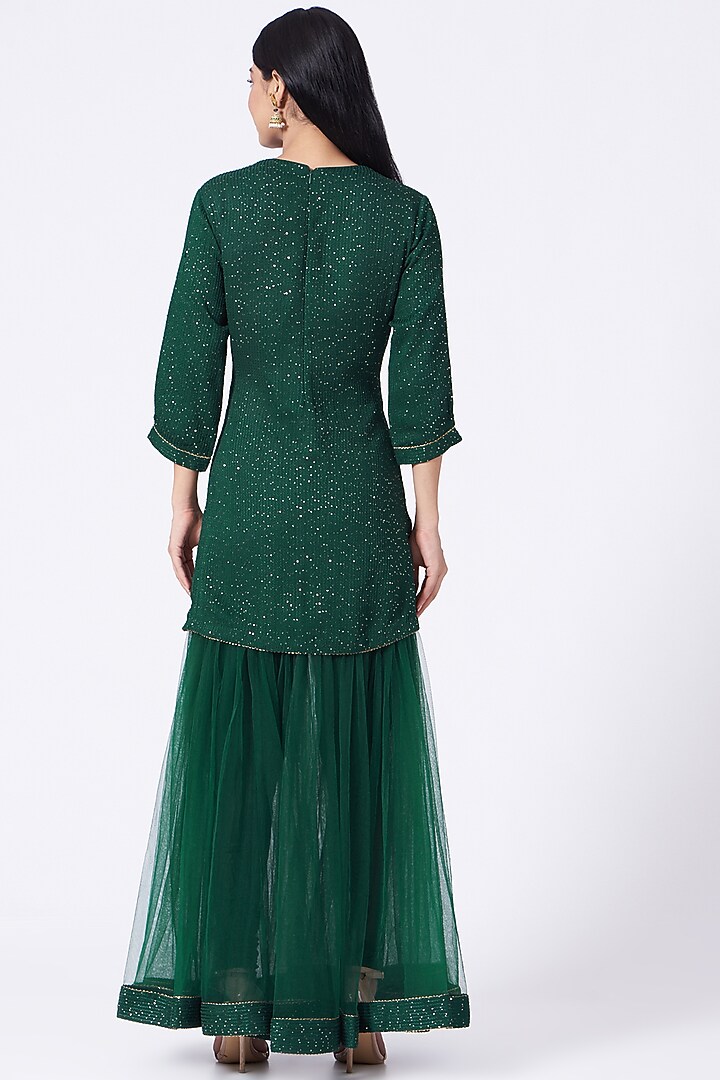 Emerald Green Sequins Embroidered Wedding Sharara Set by Dabka Dori at Pernia's Pop Up Shop
