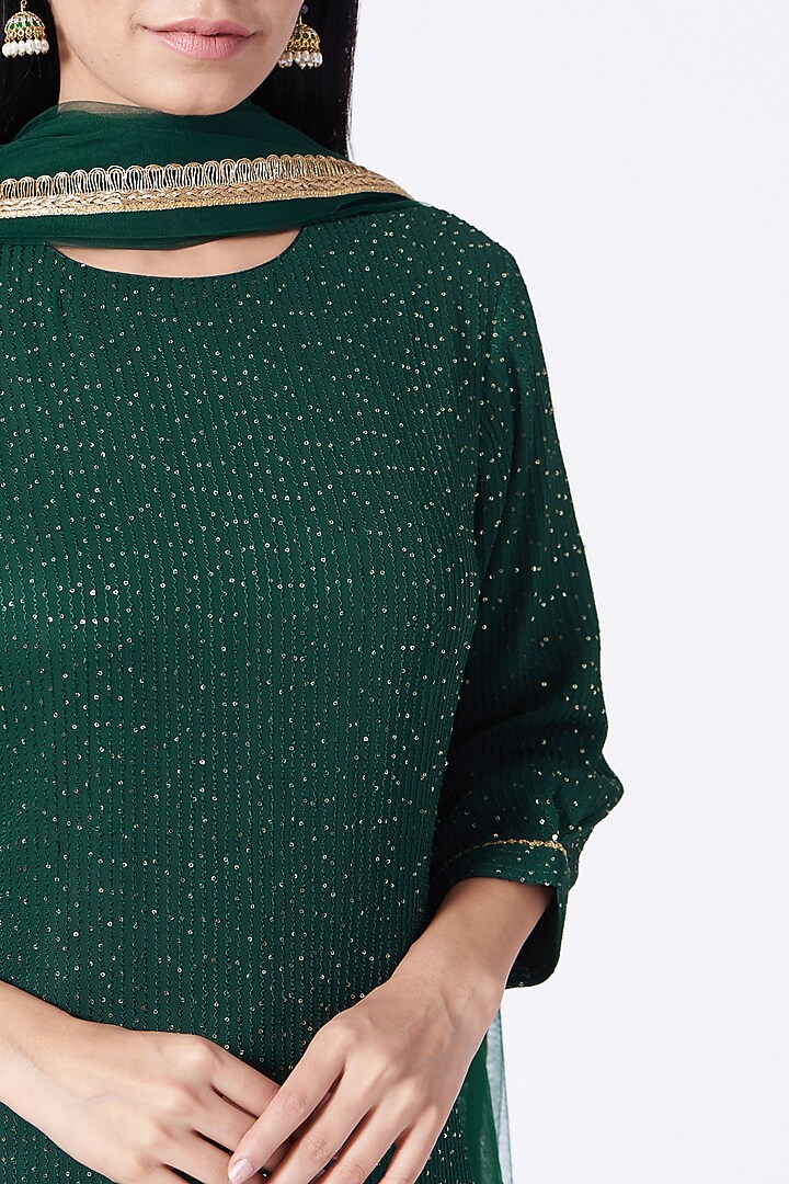 Emerald Green Sequins Embroidered Wedding Sharara Set by Dabka Dori at Pernia's Pop Up Shop