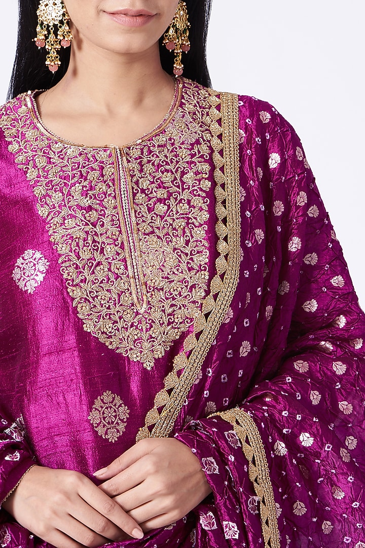 Purple Dabka Embroidered Kurta Set by Dabka Dori at Pernia's Pop Up Shop