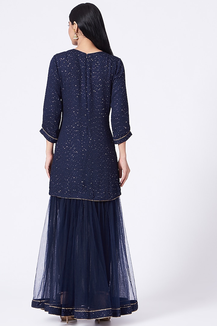 Navy Blue Sequins Embroidered Wedding Sharara Set by Dabka Dori at Pernia's Pop Up Shop