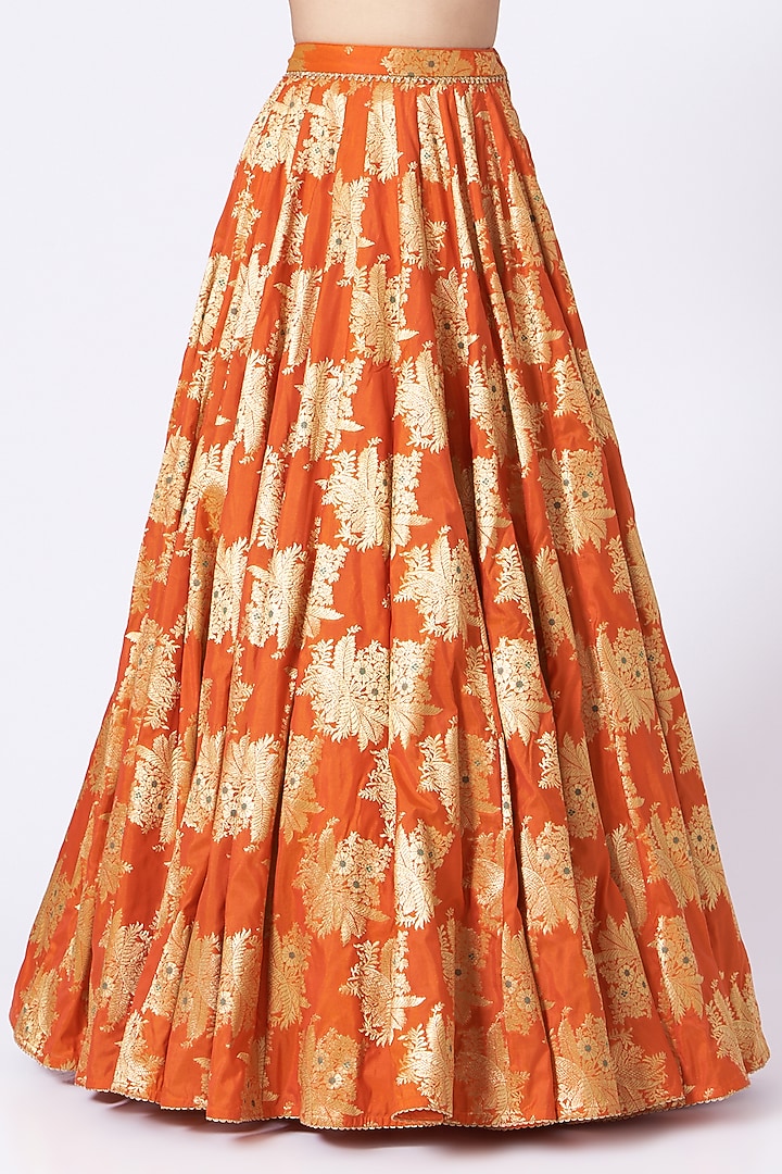 Orange Banarasi Silk Wedding Lehenga Set by Dabka Dori at Pernia's Pop Up Shop