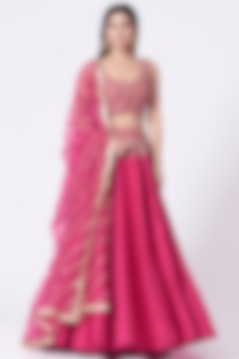 Hot Pink Dabka Embroidered Wedding Lehenga Set by Dabka Dori at Pernia's Pop Up Shop