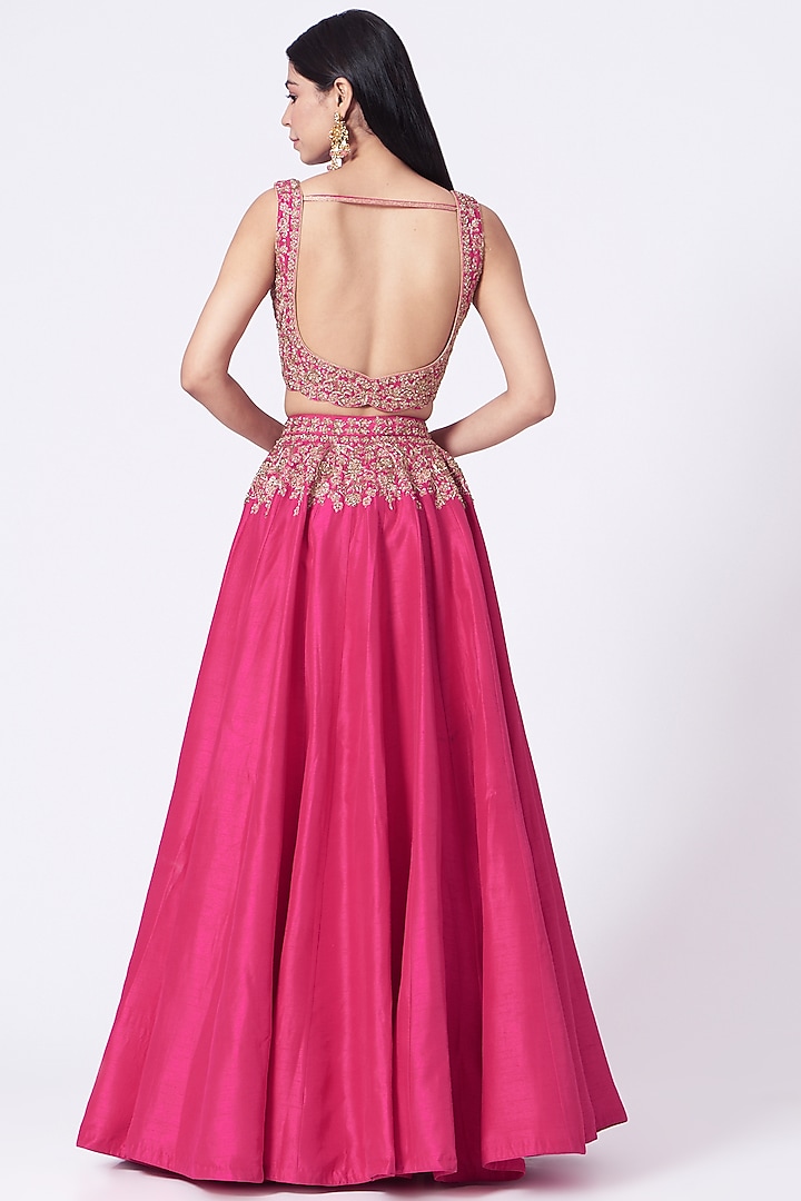 Hot Pink Dabka Embroidered Wedding Lehenga Set by Dabka Dori at Pernia's Pop Up Shop