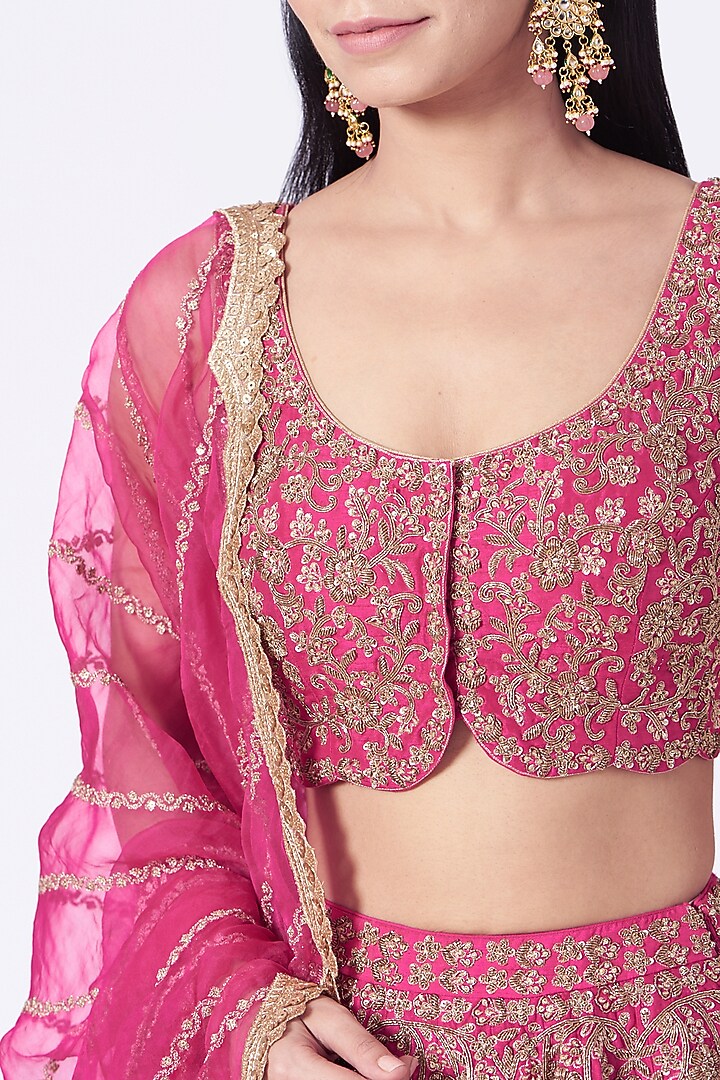 Hot Pink Dabka Embroidered Wedding Lehenga Set by Dabka Dori at Pernia's Pop Up Shop