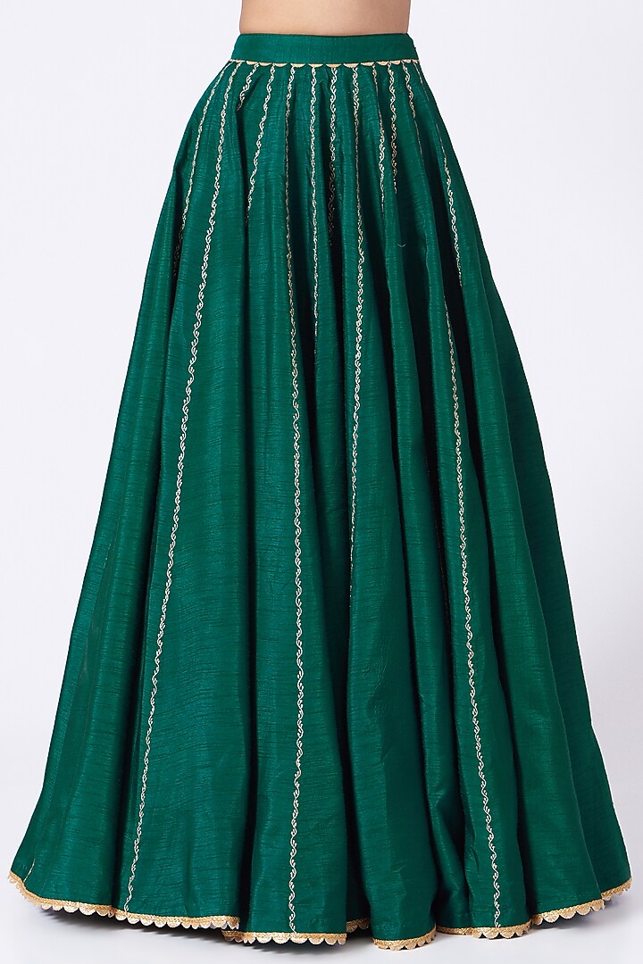 Midnight Green Dupion Silk Blend Wedding Lehenga Set by Dabka Dori at Pernia's Pop Up Shop