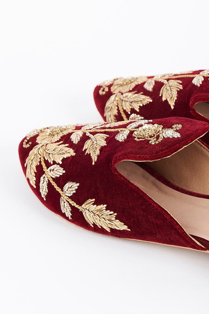 Maroon Velvet Embroidered Mules by Dachi Earth at Pernia's Pop Up Shop