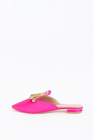 Fuchsia Silk Embroidered Mules by Dachi Earth