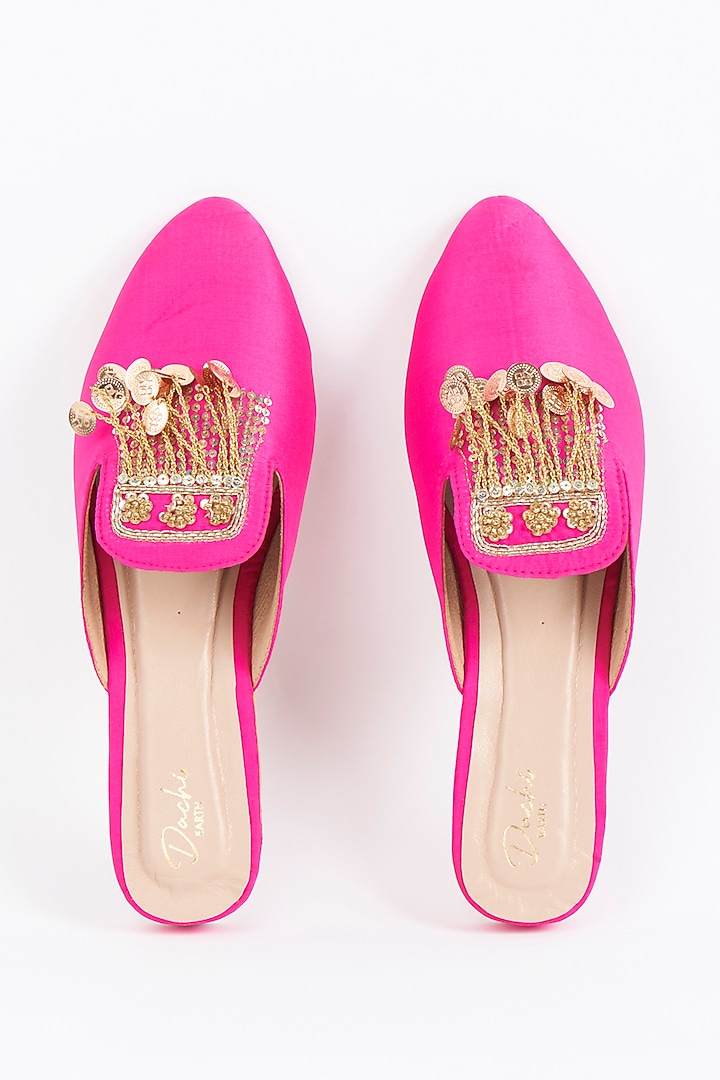 Fuchsia Silk Embroidered Mules by Dachi Earth at Pernia's Pop Up Shop