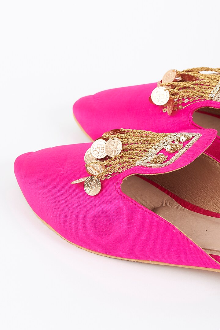 Fuchsia Silk Embroidered Mules by Dachi Earth at Pernia's Pop Up Shop