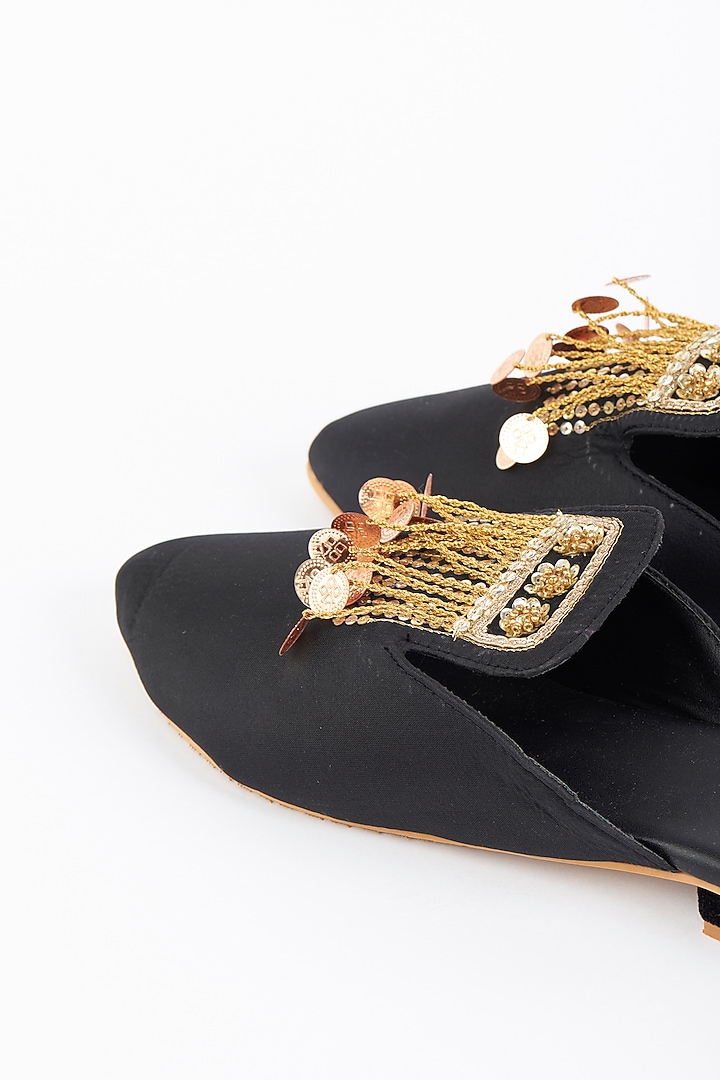 Black Silk Embroidered Mules by Dachi Earth at Pernia's Pop Up Shop