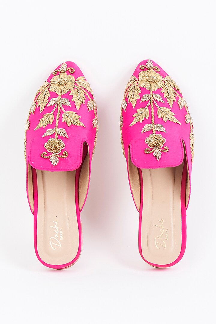 Fuchsia Zardosi Embroidered Mules by Dachi Earth at Pernia's Pop Up Shop