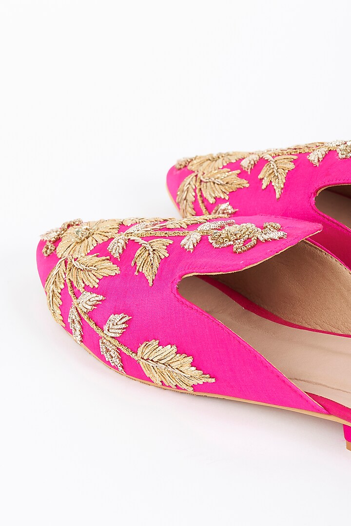 Fuchsia Zardosi Embroidered Mules by Dachi Earth at Pernia's Pop Up Shop