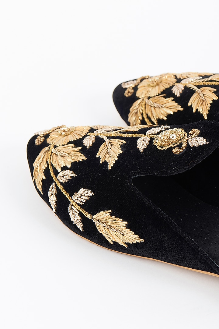 Black Zardosi Embroidered Mules by Dachi Earth at Pernia's Pop Up Shop