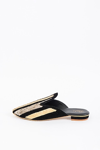 Black Gota Embroidered Mules by Dachi Earth