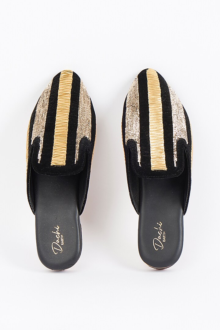 Black Gota Embroidered Mules by Dachi Earth at Pernia's Pop Up Shop