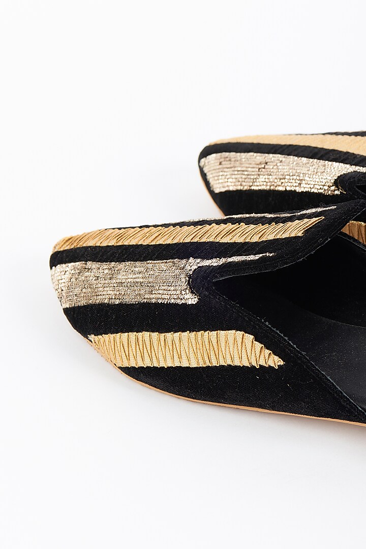 Black Gota Embroidered Mules by Dachi Earth at Pernia's Pop Up Shop