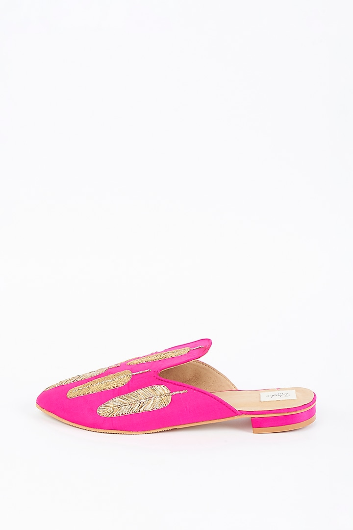Fuchsia Embroidered Mules by Dachi Earth