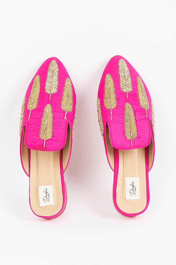 Fuchsia Embroidered Mules by Dachi Earth at Pernia's Pop Up Shop
