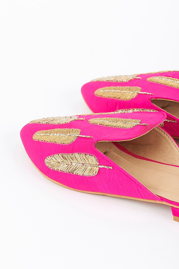 Fuchsia Embroidered Mules by Dachi Earth at Pernia's Pop Up Shop