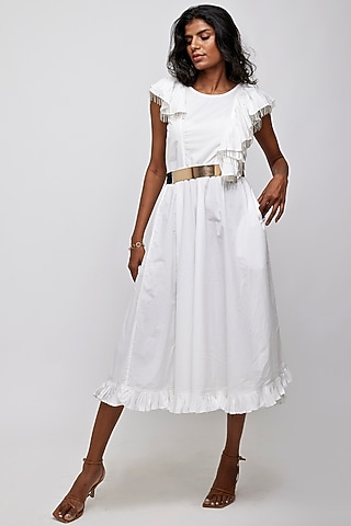 White Hand Embroidered Circular Dress by Daisy Days