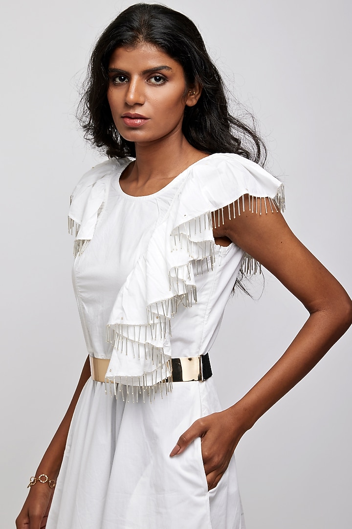 White Hand Embroidered Circular Summer Dress by Daisy Days at Pernia's Pop Up Shop